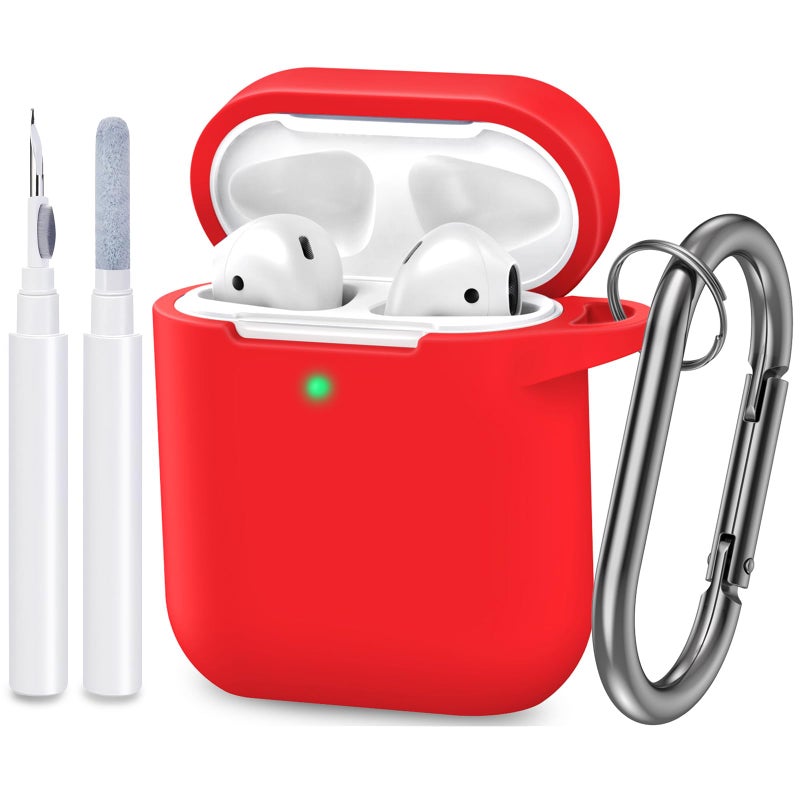 ATUAT Compatible with AirPods Case Cover, Full Protective Silicone Skin Dust-Proof Designed for Apple AirPods 1st 2nd Generation with Keychain, Front LED Visible, Red - Image 1